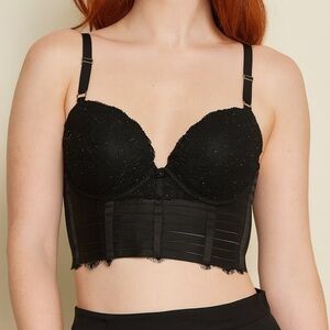 La Senza y2k Black Lace Bustier bling bondage strappy goth grunge fairy 32C